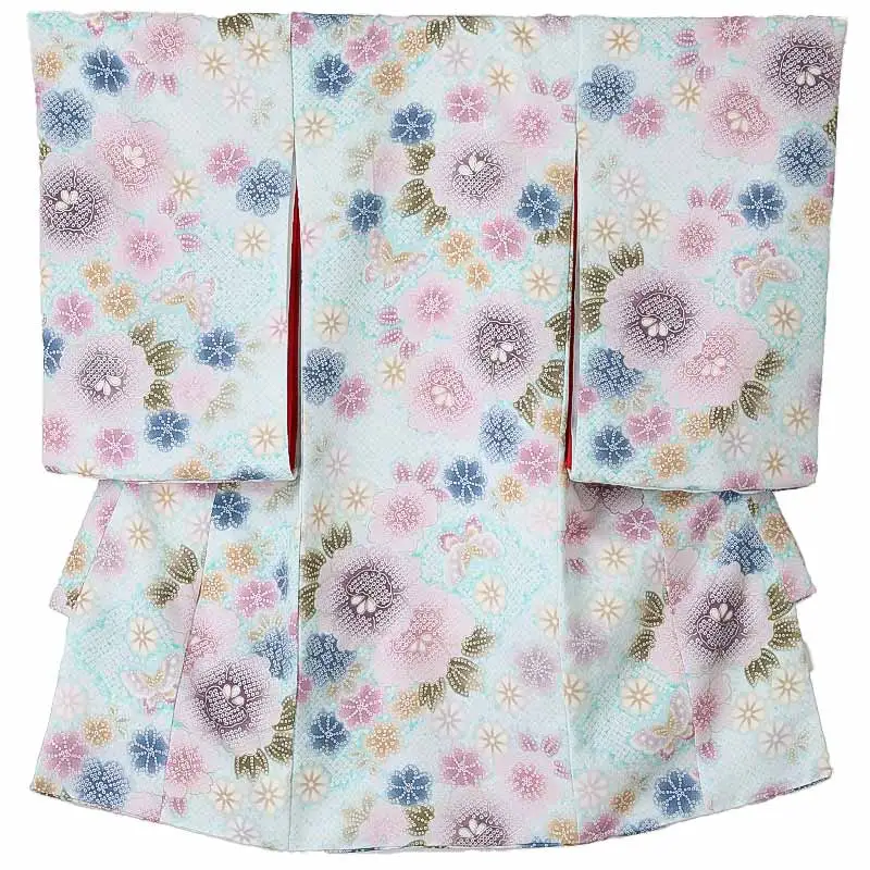 女児産着0178 水色 花模様 絞り柄