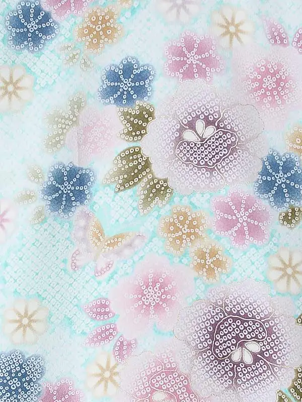 女児産着0178 水色 花模様 絞り柄