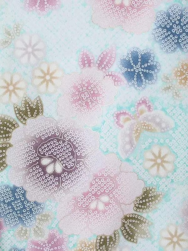 女児産着0178 水色 花模様 絞り柄