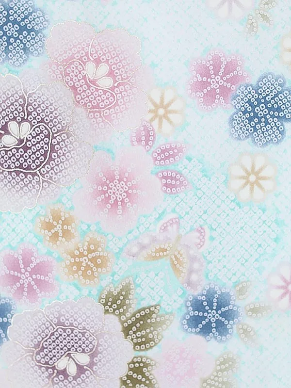 女児産着0178 水色 花模様 絞り柄