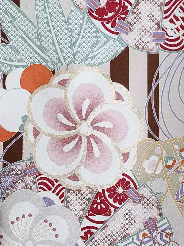 女児産着0179 茶 梅 扇 ストライプ