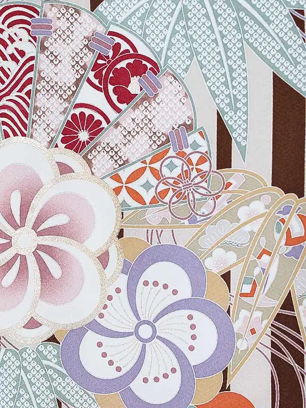 女児産着0179 茶 梅 扇 ストライプ