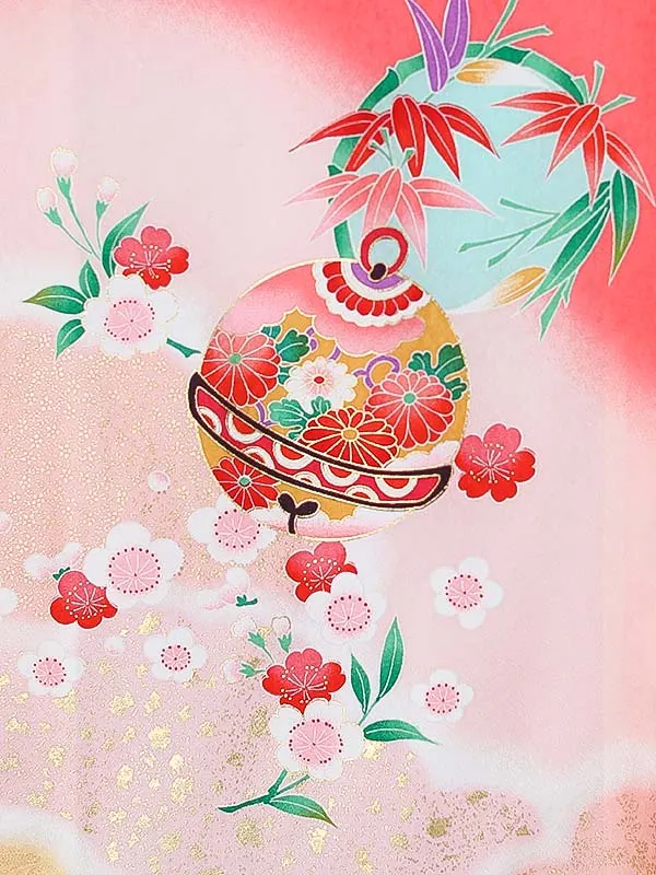 女児産着0182【正絹】朱赤 熨斗 花模様