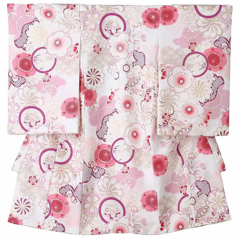 女児産着0185 アイボリー ピンク 大輪菊 梅