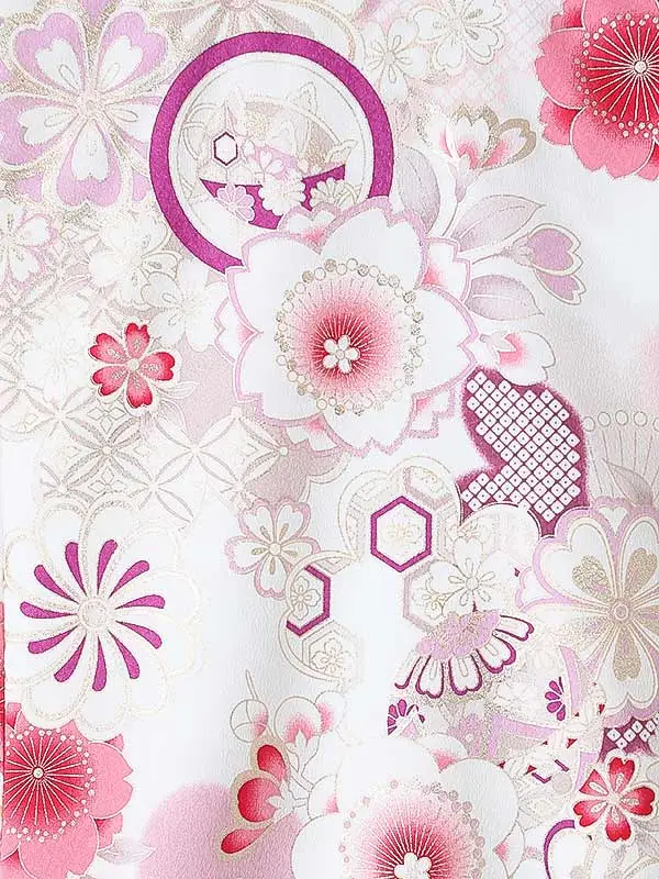 女児産着0185 アイボリー ピンク 大輪菊 梅