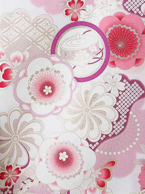 女児産着0185 アイボリー ピンク 大輪菊 梅