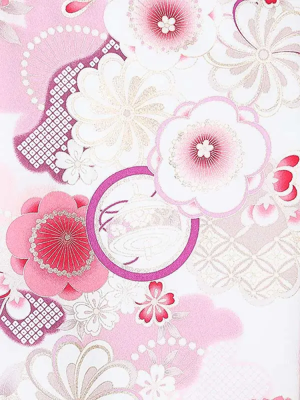 女児産着0185 アイボリー ピンク 大輪菊 梅