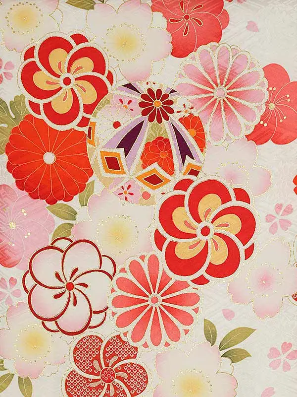 女児産着0187【正絹】白 鞠 ねじり梅 花模様