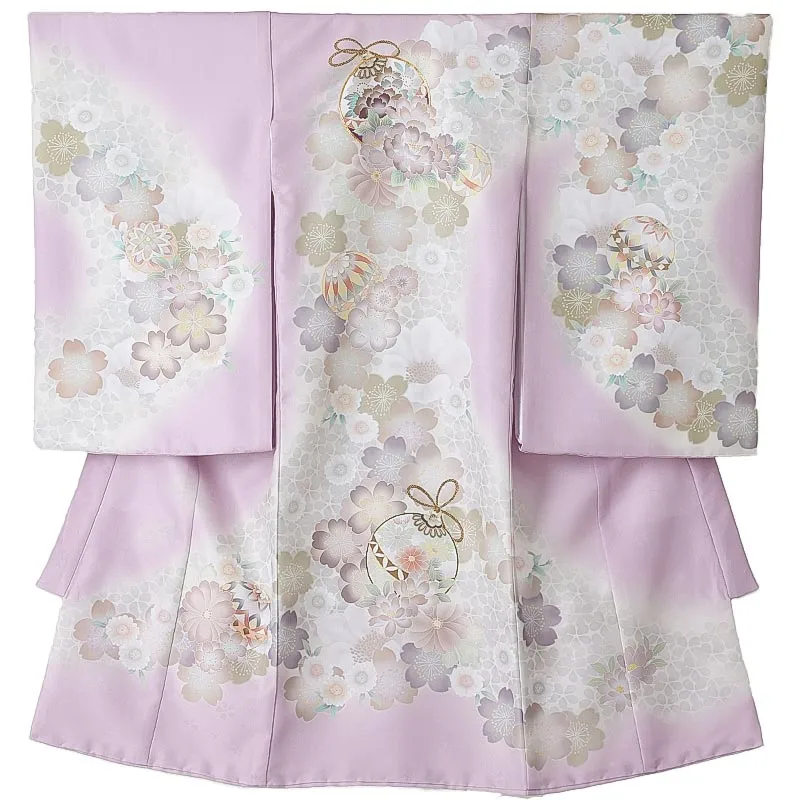 女児産着0189 薄紫 鞠 花模様