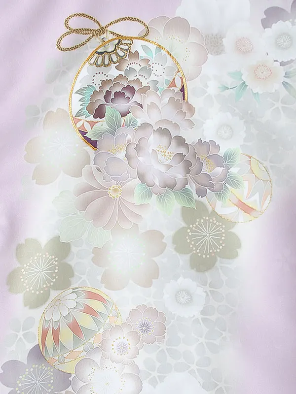 女児産着0189 薄紫 鞠 花模様