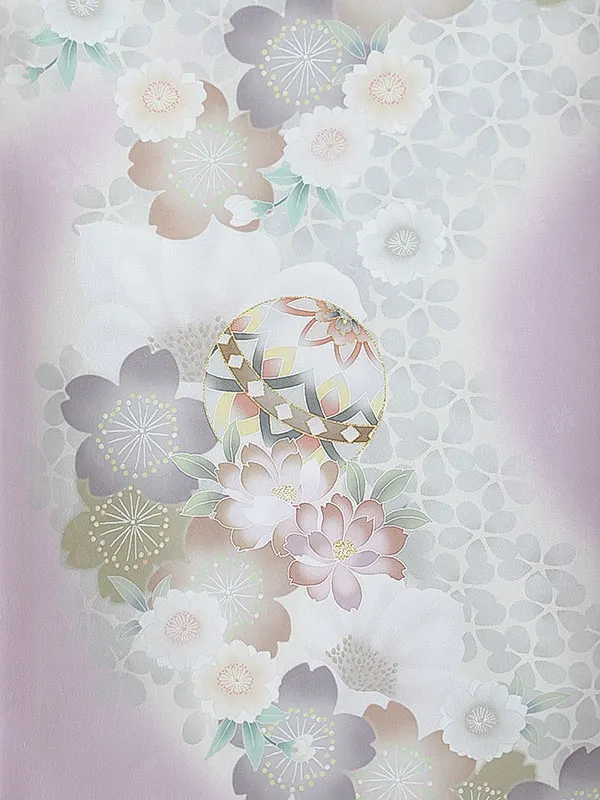 女児産着0189 薄紫 鞠 花模様