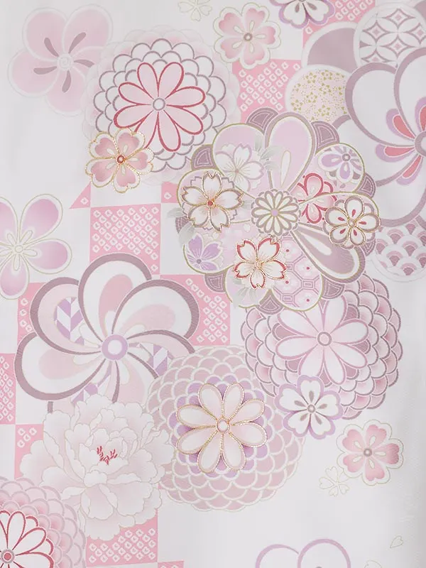 女児産着0195 白 ピンク 大輪菊 花模様