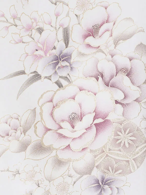 女児産着0200 白 牡丹 花模様 くすみ