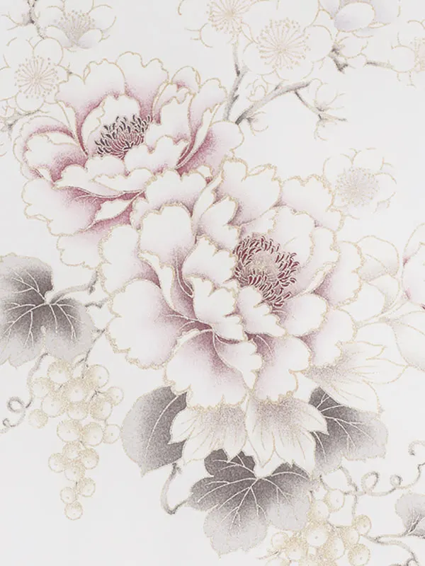 女児産着0200 白 牡丹 花模様 くすみ