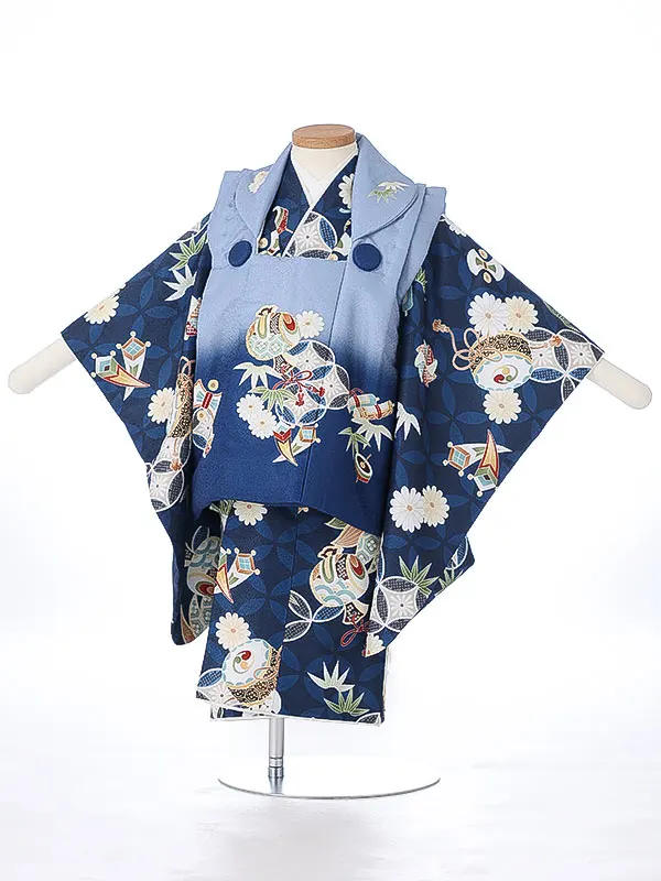 七五三(2歳男児被布)2009 青 小鎚 七宝 花うさぎ