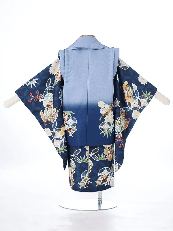 七五三(2歳男児被布)2009 青 小鎚 七宝 花うさぎ