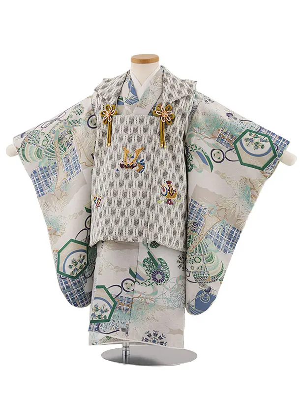 七五三（3男被布）3259 ベージュ 矢絣 兜 　