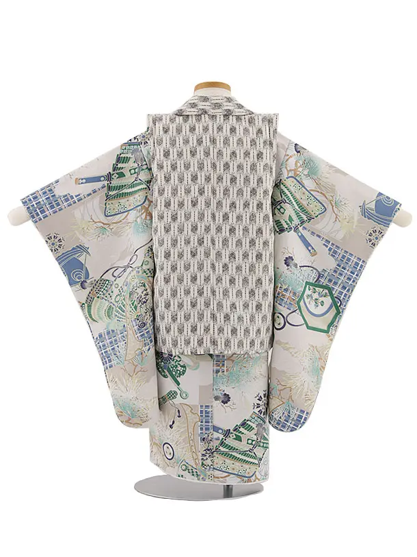 七五三（3男被布）3259 ベージュ 矢絣 兜 　