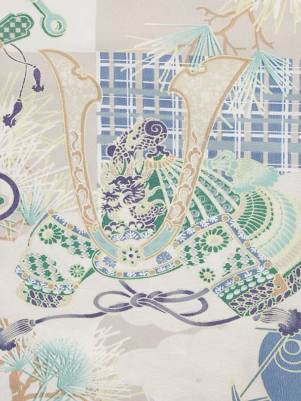 七五三（3男被布）3259 ベージュ 矢絣 兜 　