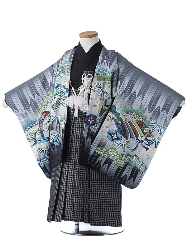 かんたん七五三（3男袴）3261 グレー 矢絣 兜 　