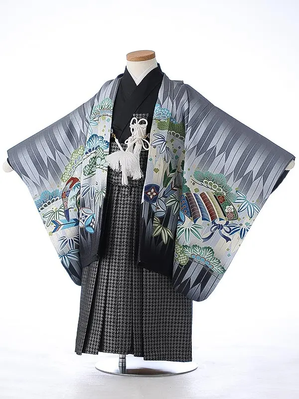 かんたん七五三（3男袴）3261 グレー 矢絣 兜 　