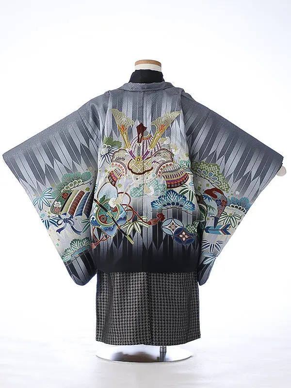 かんたん七五三（3男袴）3261 グレー 矢絣 兜 　