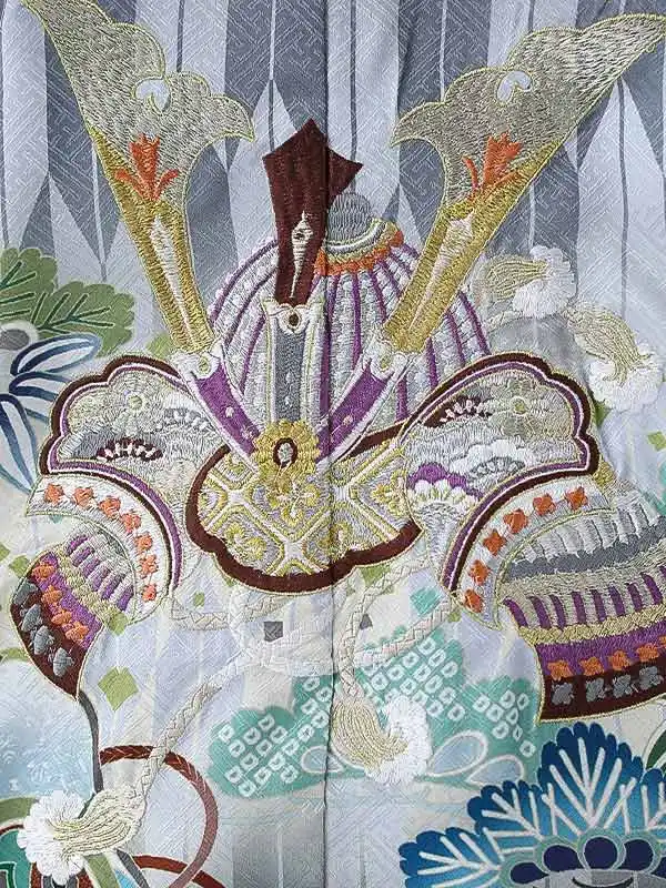 かんたん七五三（3男袴）3261 グレー 矢絣 兜 　