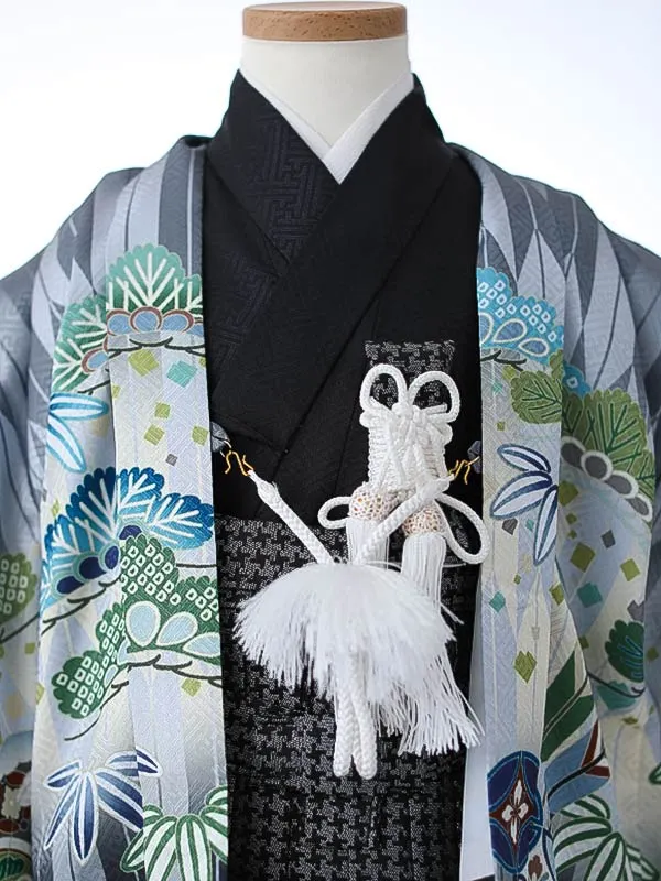 かんたん七五三（3男袴）3261 グレー 矢絣 兜 　