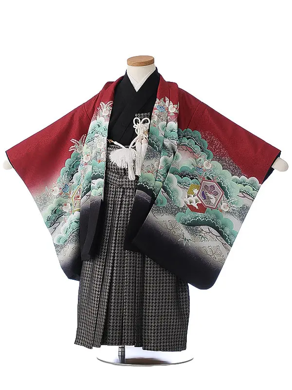 かんたん七五三（3男袴）3262 えんじ 鷹 松 花うさぎ