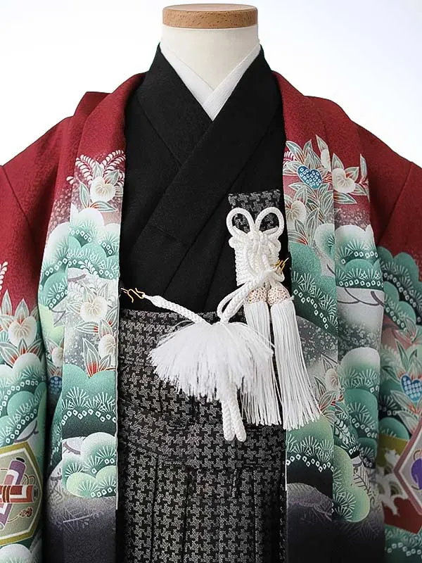 かんたん七五三（3男袴）3262 えんじ 鷹 松 花うさぎ