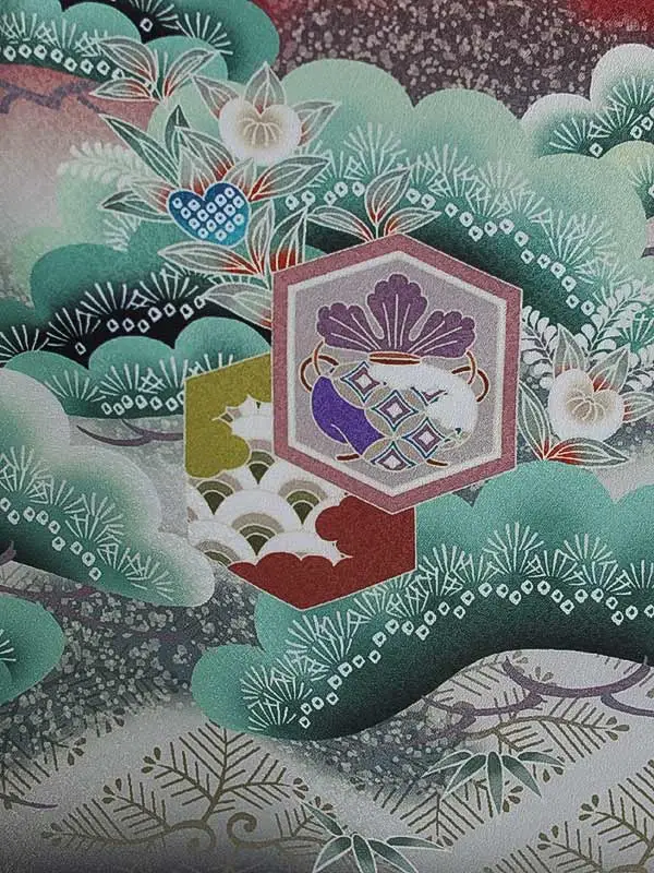 かんたん七五三（3男袴）3262 えんじ 鷹 松 花うさぎ