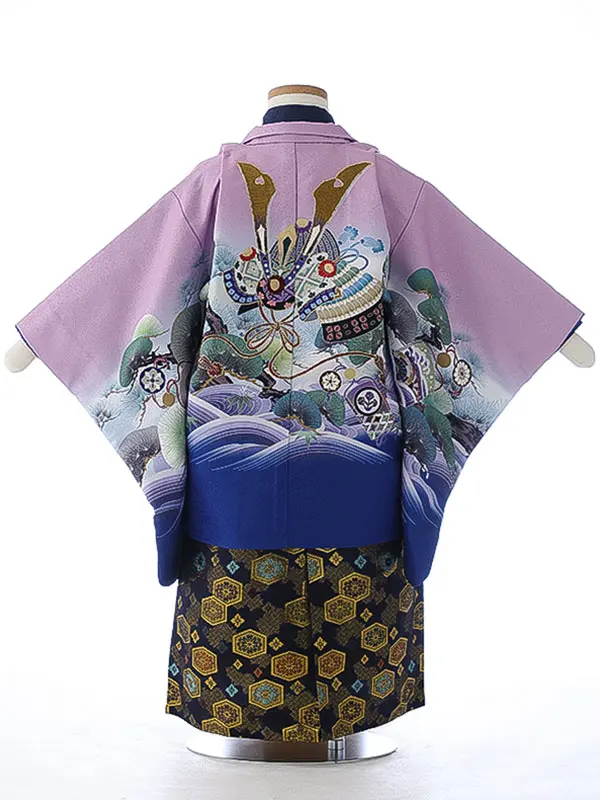 かんたん七五三（3男袴）3263 紫 青 兜 波 松 花うさぎ
