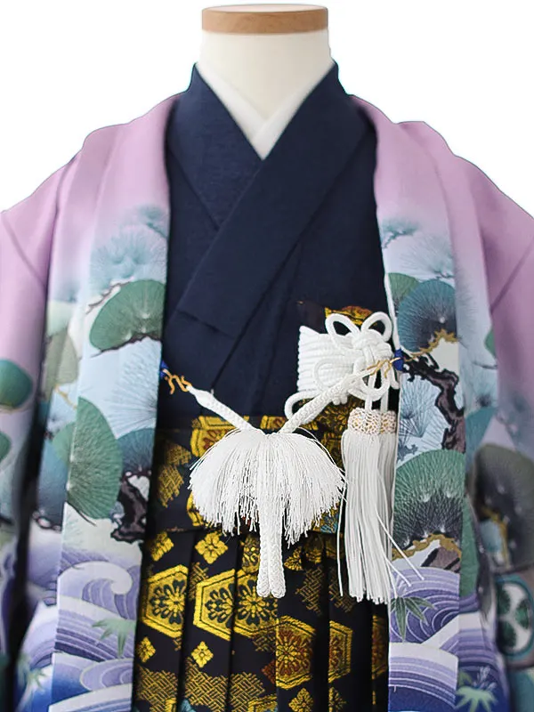 かんたん七五三（3男袴）3263 紫 青 兜 波 松 花うさぎ