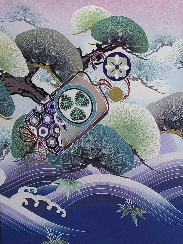 かんたん七五三（3男袴）3263 紫 青 兜 波 松 花うさぎ