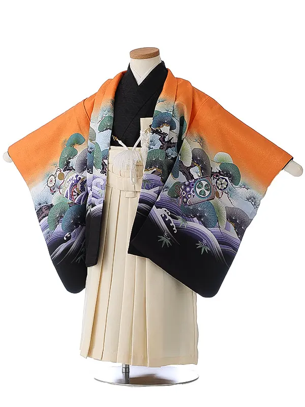 かんたん七五三（3男袴）3265 オレンジ 兜 波 松 花うさぎ