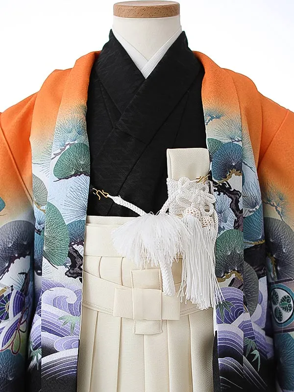 かんたん七五三（3男袴）3265 オレンジ 兜 波 松 花うさぎ