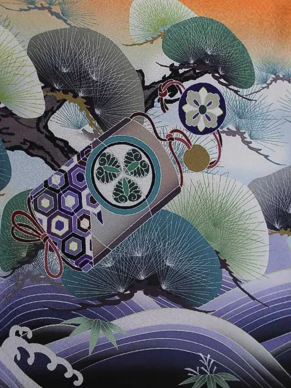 かんたん七五三（3男袴）3265 オレンジ 兜 波 松 花うさぎ