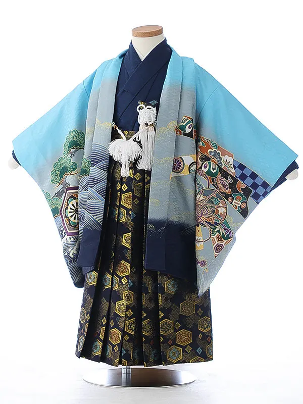 七五三（3男袴）3266 水色 鷹 熨斗 　