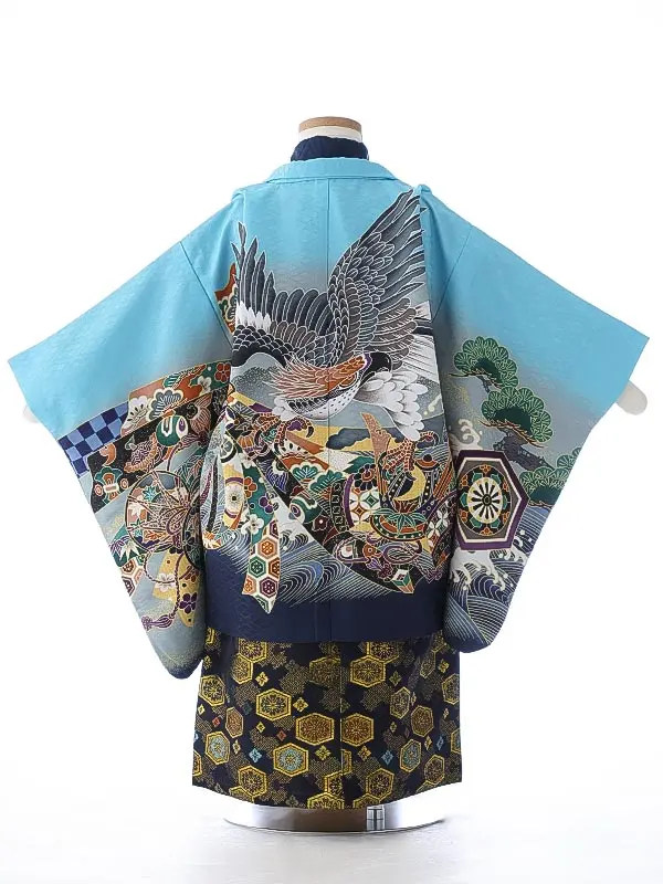 七五三（3男袴）3266 水色 鷹 熨斗 　