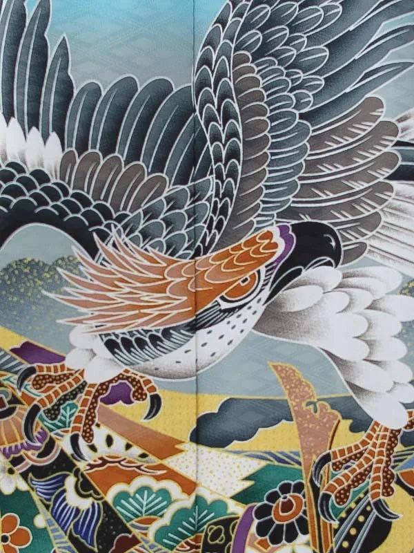 七五三（3男袴）3266 水色 鷹 熨斗 　