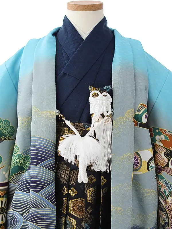七五三（3男袴）3266 水色 鷹 熨斗 　