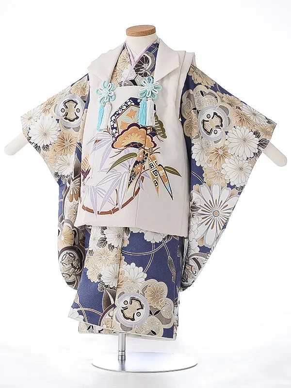 七五三（3男被布）3272 ベージュ 青 菊 松　