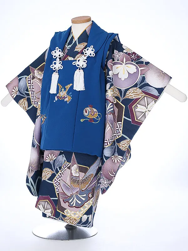 七五三レンタル（3男被布）3281 青 兜 橘 笹