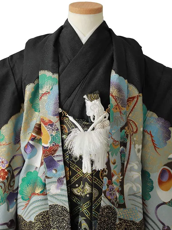 七五三（5男袴）5384  黒 鷹 熨斗 波