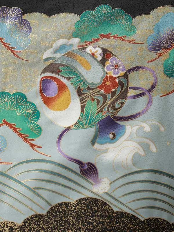 七五三（5男袴）5384  黒 鷹 熨斗 波