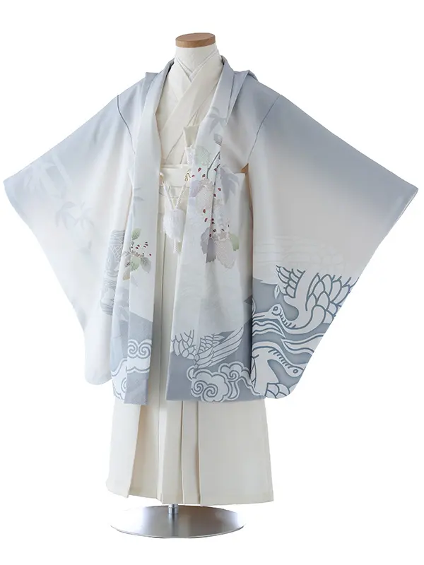 かんたん七五三（5歳男袴）5391  グレー  白  鶴