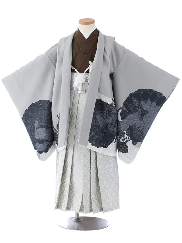 七五三（5男袴）5397  グレー 鶴 梅