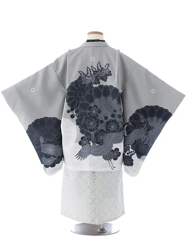 七五三（5男袴）5397  グレー 鶴 梅