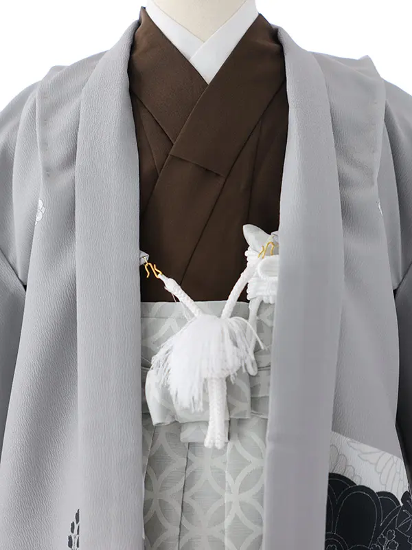 七五三（5男袴）5397  グレー 鶴 梅