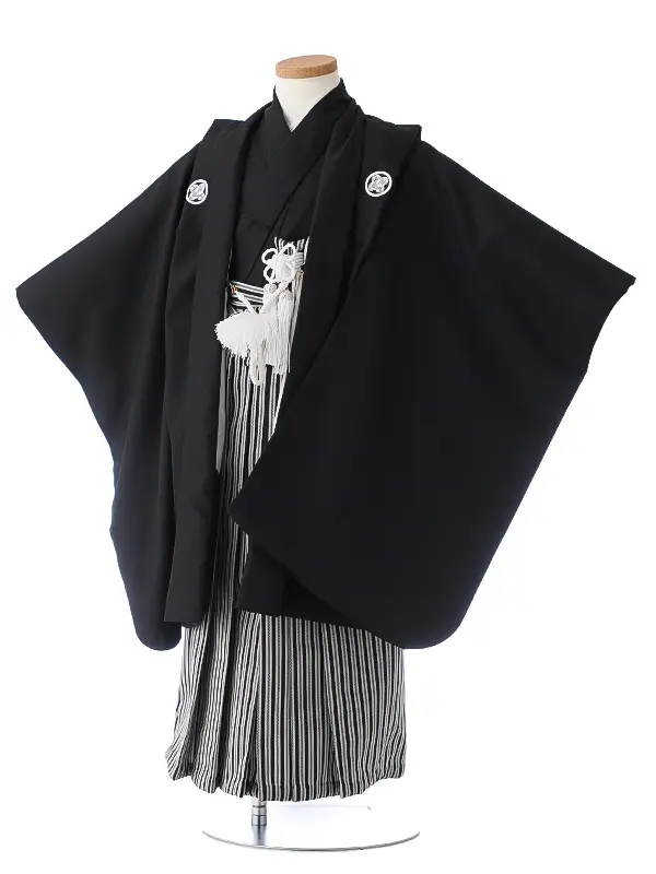 七五三（5男袴）5404 黒紋付 縦縞